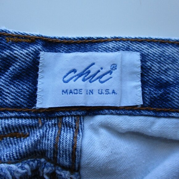 VINTAGE Chic Skirt Womens 7 Blue Acid Wash Denim Jean Short 80s 90s Made In USA - Picture 7 of 14